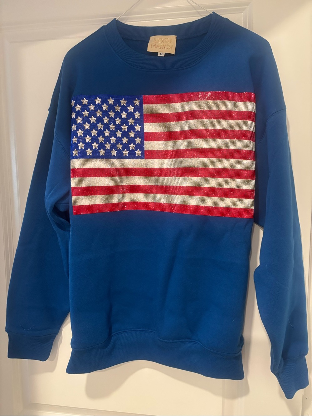 New Judith March Blue Crewneck Sweatshirt with Sequin American Flag